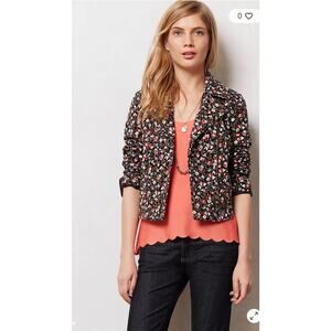 Anthropologie Hei Hei Cropped Tinsley Floral Bomber Jacket Size 12‎